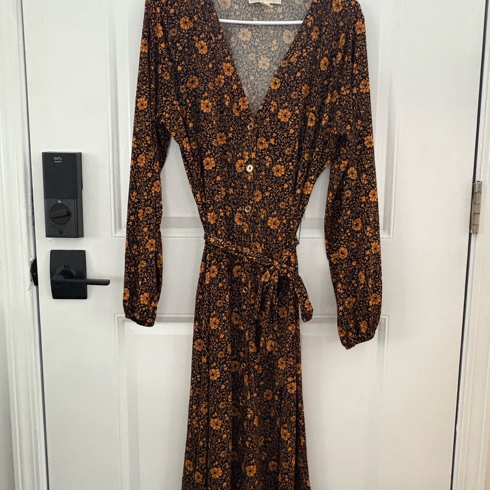 Michael Kors Black and Orange Floral Long Sleeve Dress